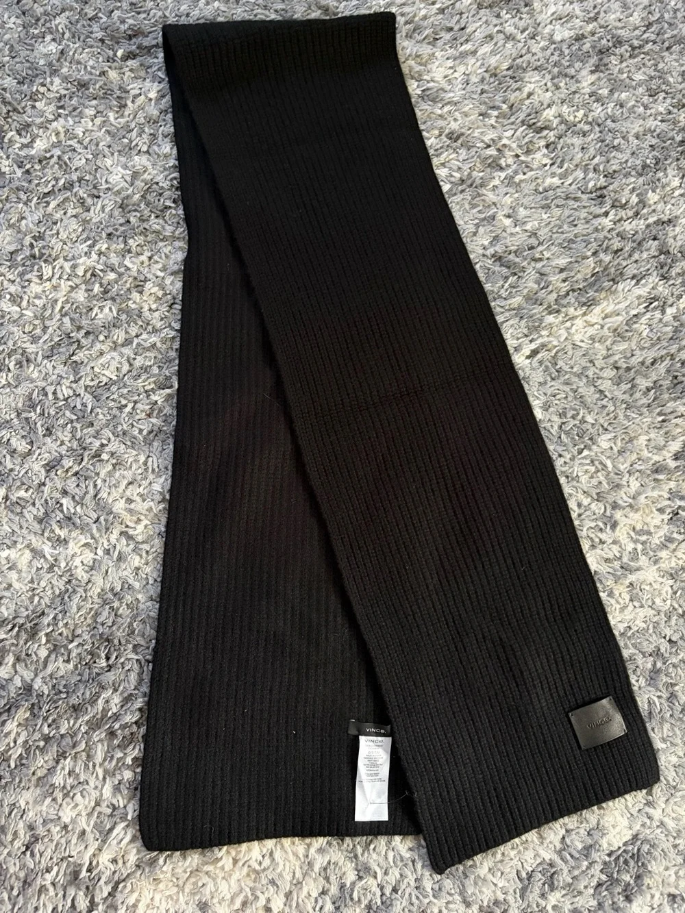 VINCE Black Ribbed 100% Cashmere Scarf